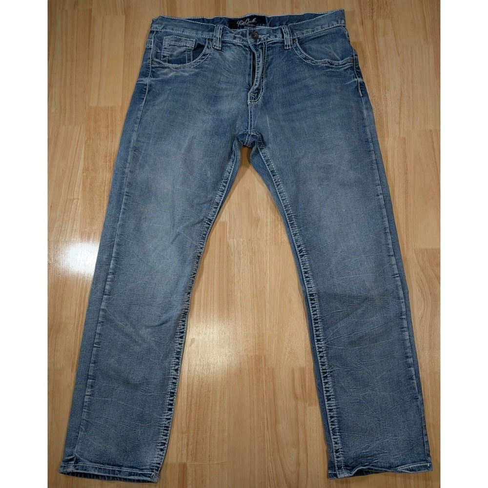 True Luck Mens Jeans 34x30 Blue Stretch Denim Straight Leg Casual